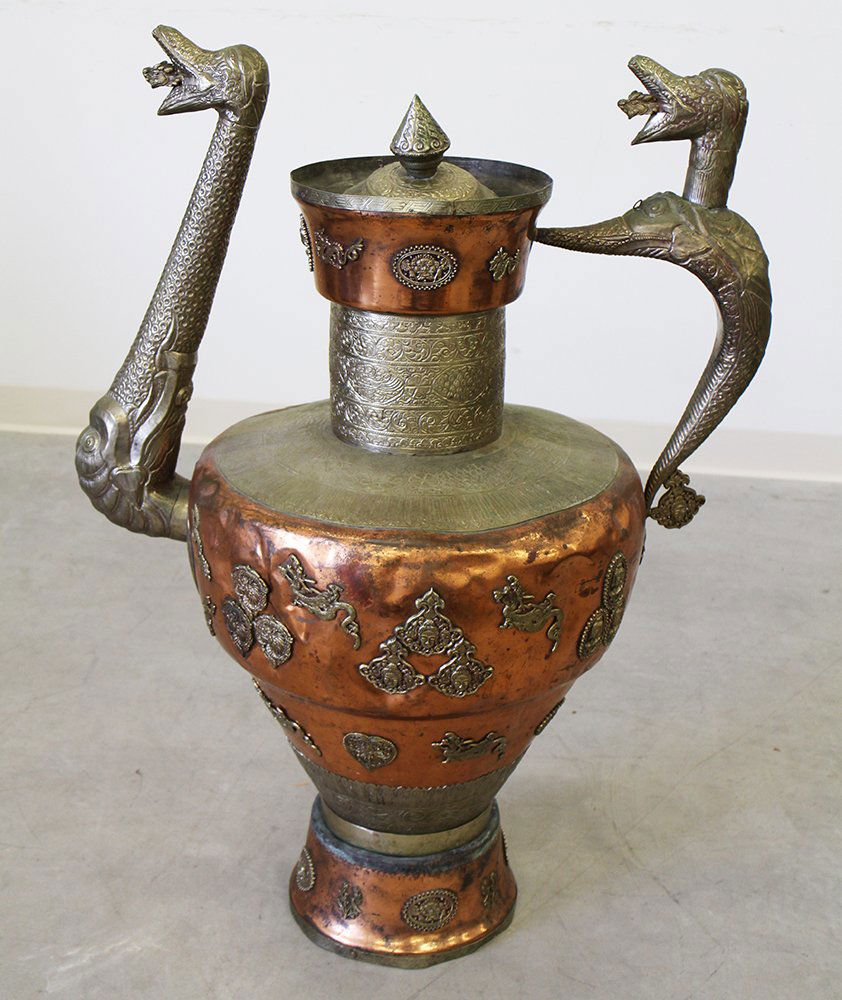 LARGE BRASS & COPPER DRAGON POT (1 of 3)