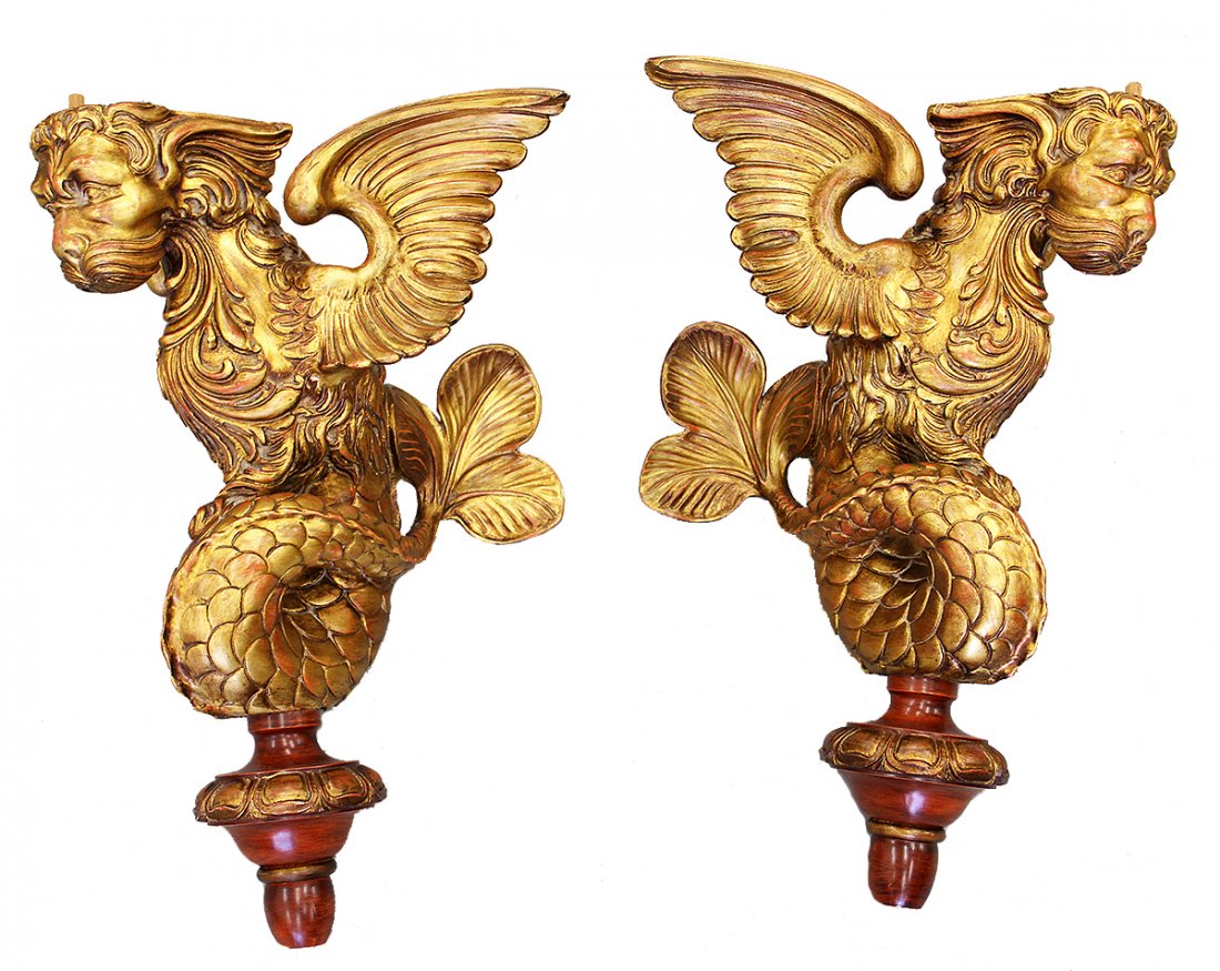 (2) GOLD CARVED WOOD GRIFFINS (1 of 4)