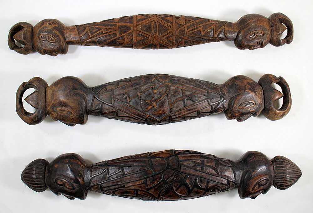(3) AFRICAN WOOD CARVING CEREMONIAL STICKS (1 of 3)