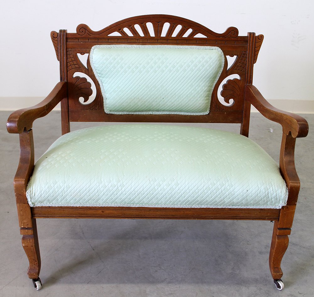EASTLAKE SETTEE: Eastlake architectural design settee. 36" wide 33 1/2" tall 22" depth.