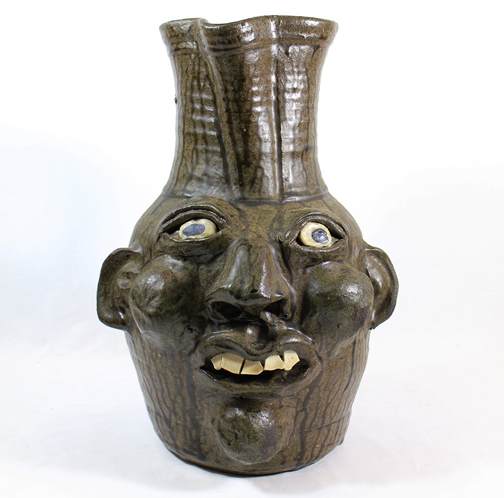 HEWELL FACE JUG: Grace Nell Hewell and Harold Hewell large pottery face jug. Signed by both on bottom. 15" tall.