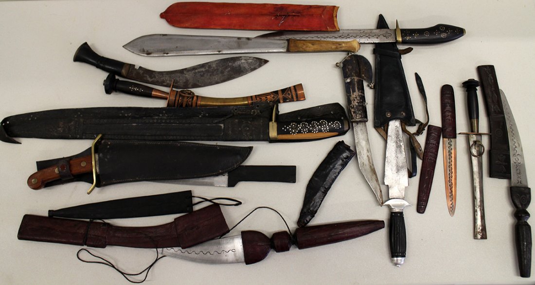 KNIFE COLLECTION: Collection of assorted knives, Middle Eastern, leather tooled, & more.