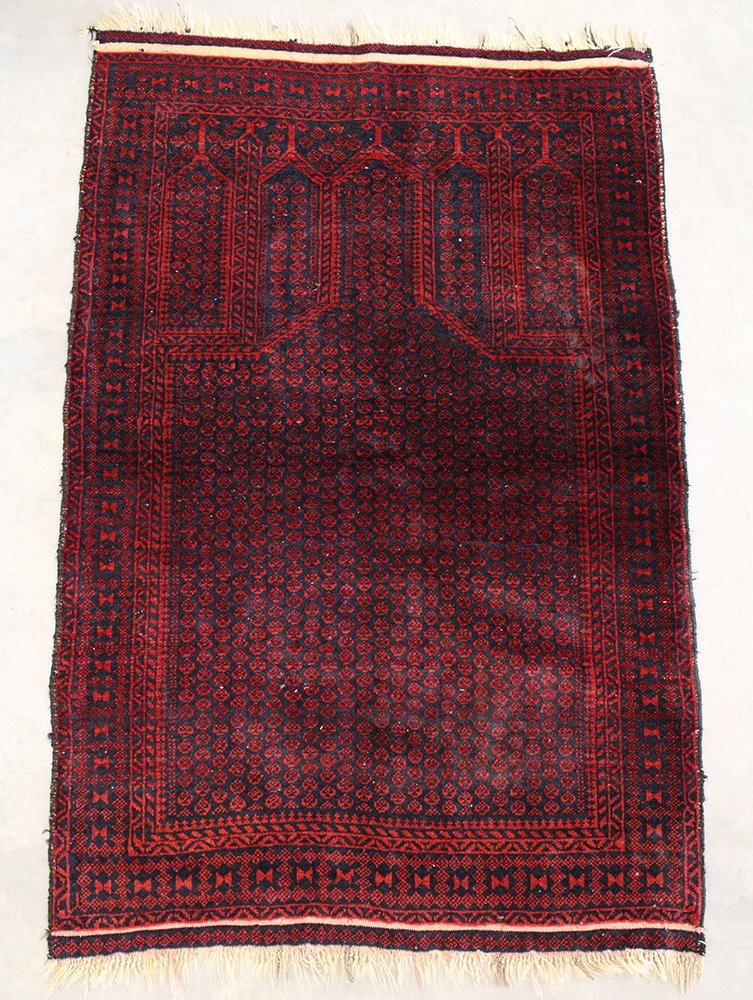 AFGHANI RUG 4' 8" X 3' 1": Red Afghani rug measuring 4' 8" x 3' 1"