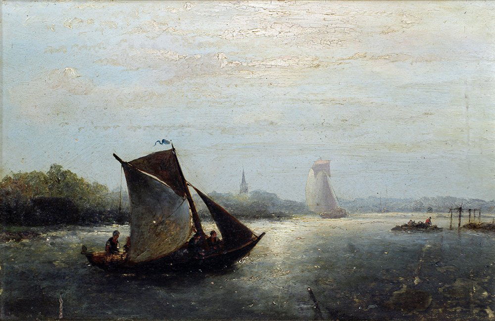 OIL ON PANEL DUTCH SAILBOAT PAINTING (1 of 3)