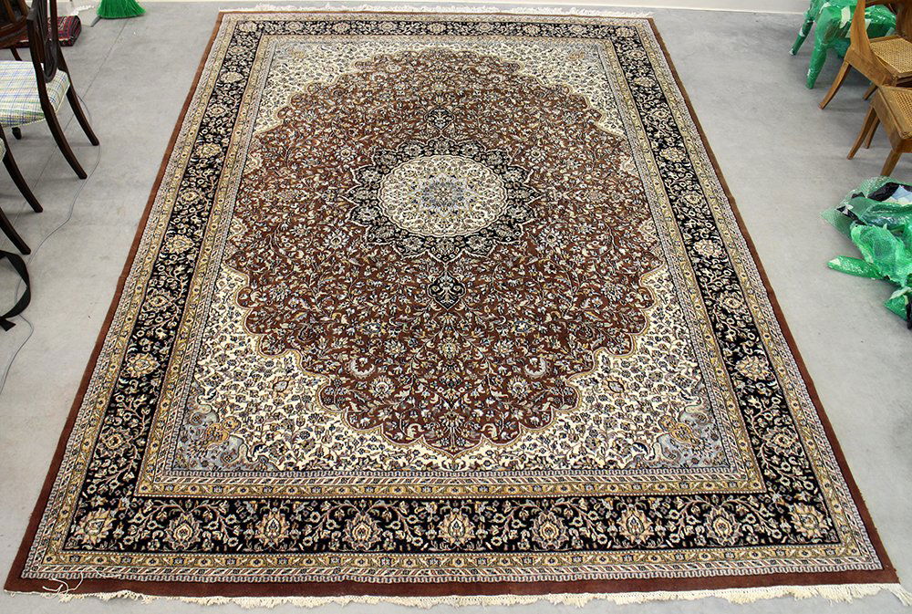 KASHAN DESIGN DARK BROWN BEIGE INDIA RUG (1 of 5)
