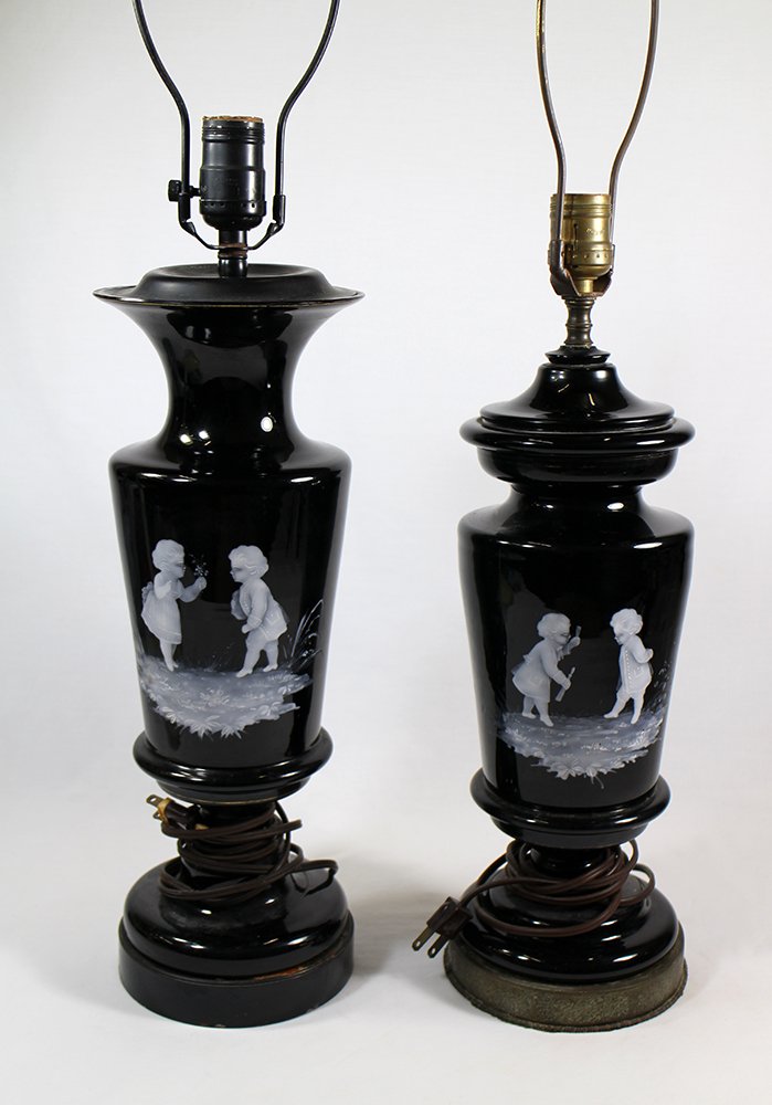 (2) MARY GREGORY VICTORIAN BLACK LAMPS (1 of 2)