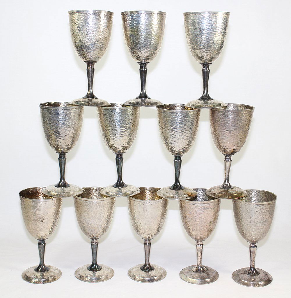 (12) HOMAN PLATE HAMMERED NICKLE SILVER GOBLETS (1 of 2)