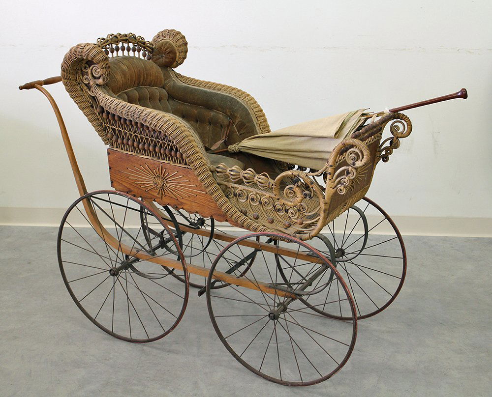 VICTORIAN HEYWOOD BABY CARRIAGE: Stunning Victorian The Heywood carriage. 53" x 21" wide 42" tall.