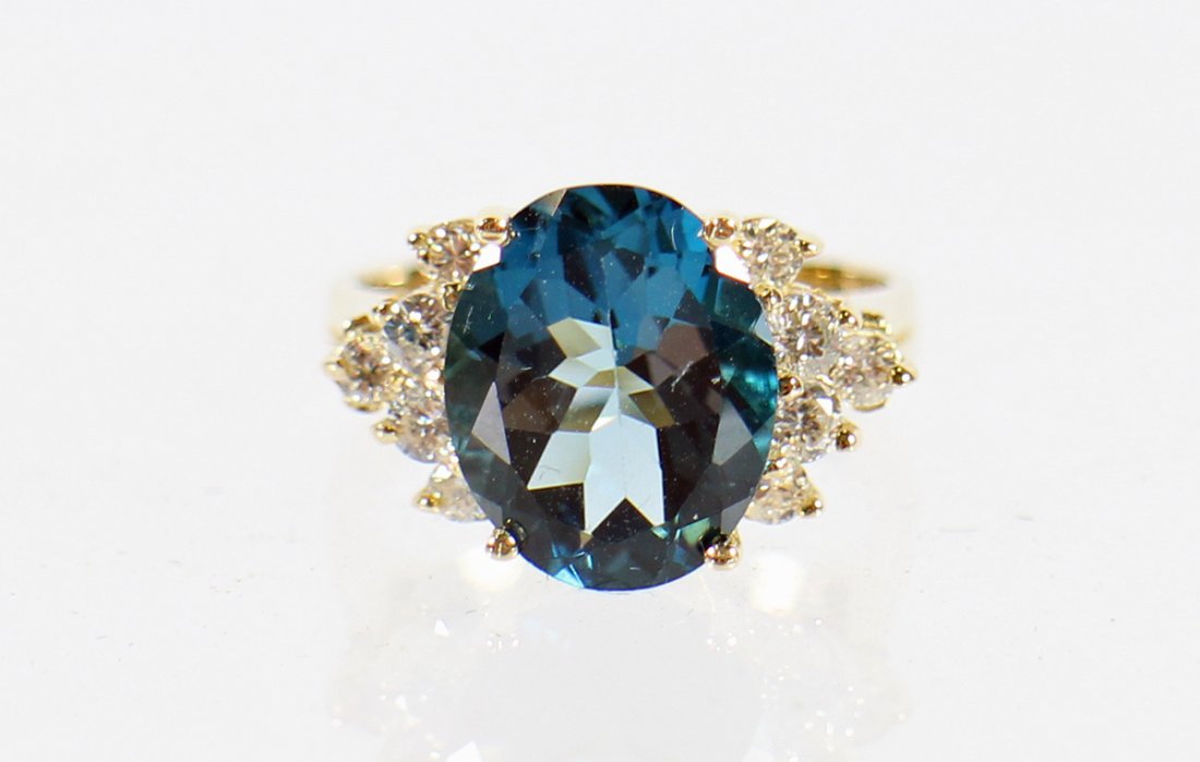 14K  BLUE TOPAZ & DIAMOND RING (1 of 3)