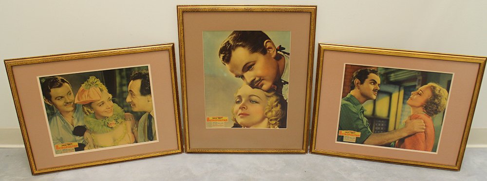 (3) ORIGINAL METROPOLITAN THEATER LOBBY CARDS: Metropolitan, the 1935 Richard Boleslawski musical posters starting Lawrence Tibbett and Virginia Bruce. Measures 17" x 14".