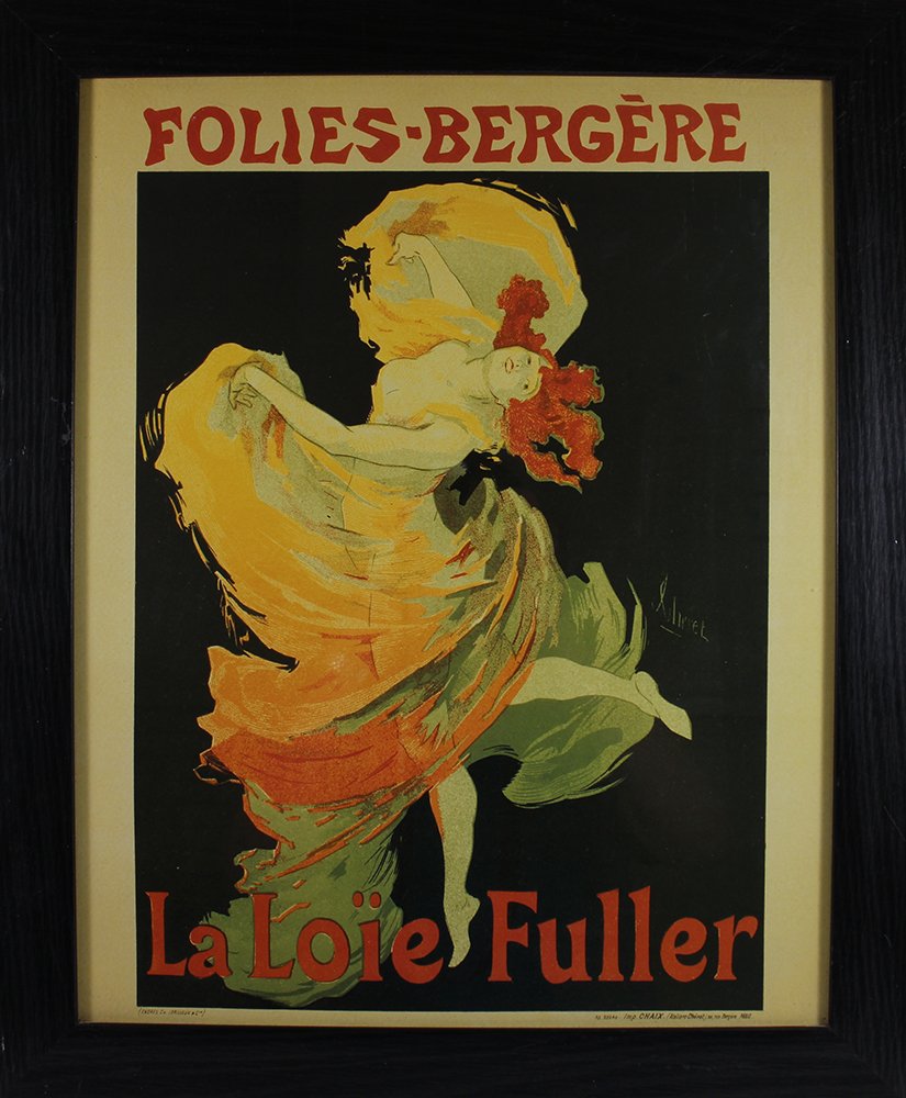 JULES CHERET FOLIES BERGERE LA LOIE FULLER PRINT: Framed 23" x 19"