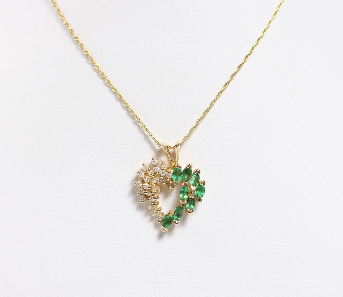 14K EMERALD & DIAMOND PENDANT NECKLACE (1 of 1)