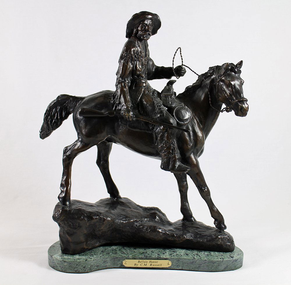 BUFFALO HUNTER AFTER C.M. RUSSELL BRONZE SCULPTURE (1 of 3)