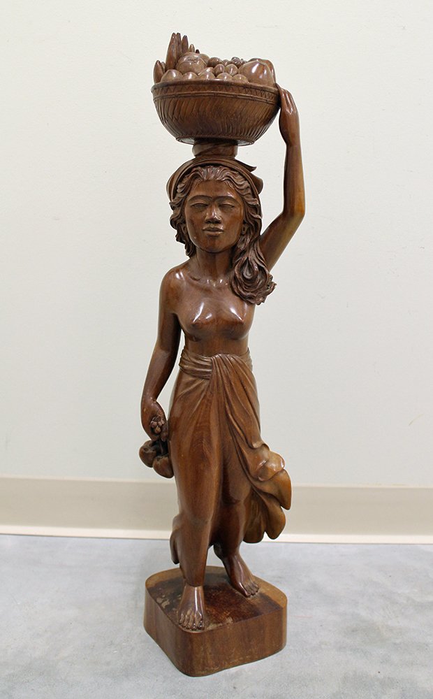 WOMAN CARRYING FRUIT BASKET STATUE
