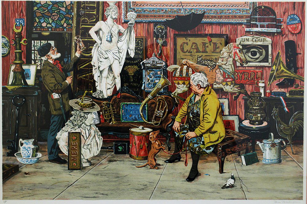 BRUCE BOMBERGER "ANTIQUE SHOP" LITHOGRAPH (1 of 3)