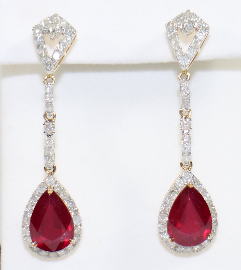 14K GOLD RUBY & DIAMOND DANGLE EARRINGS (1 of 3)