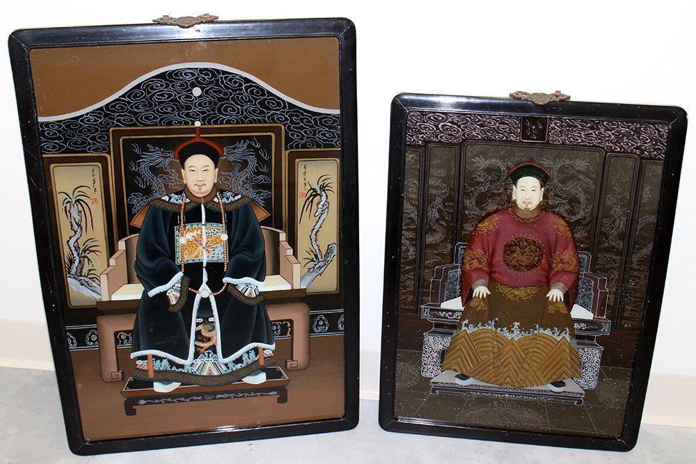 (2) CHINESE REVERSE GLASS PAINTINGS (1 of 2)