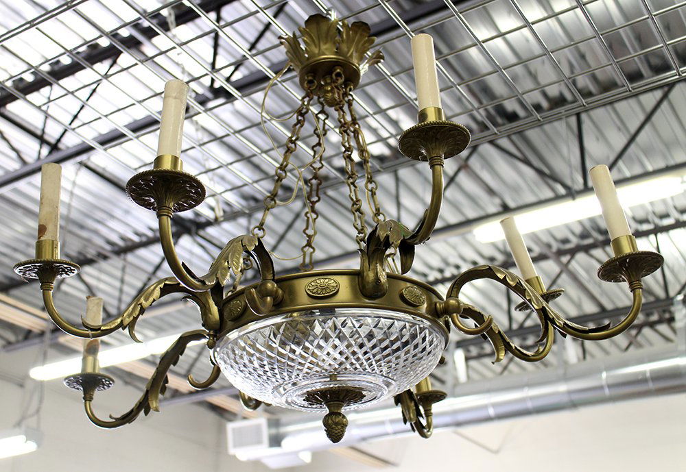 BRASS & CRYSTAL CHANDELIER (1 of 3)