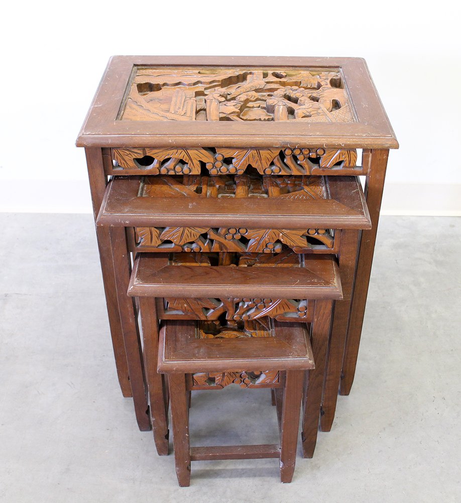 CARVED WOOD NESTING TABLES (1 of 2)