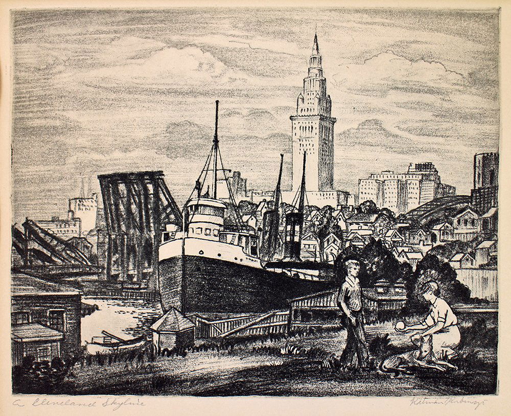 KALMAN KUBINYI CLEVELAND SKYLINE ETCHING (1 of 4)