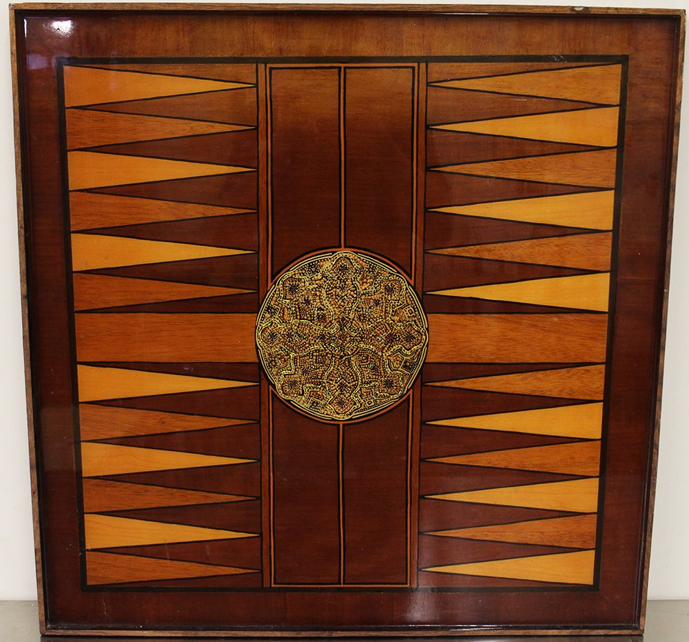 INLAID CHECKER & BACKGAMMON GAME BOARD (1 of 3)