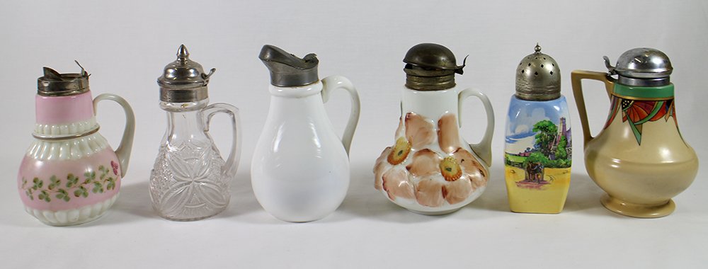 ANTIQUE SYRUP PITCHERS & SUGAR SHAKER (1 of 4)