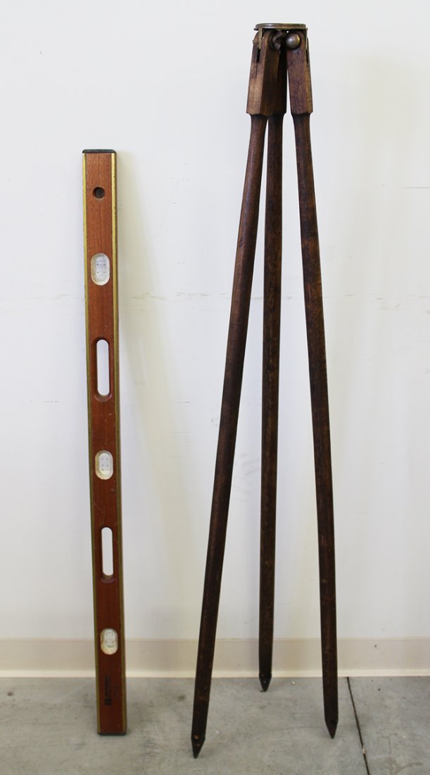 SURVEYOR TRIPOD & VINTAGE LEVELER (1 of 3)
