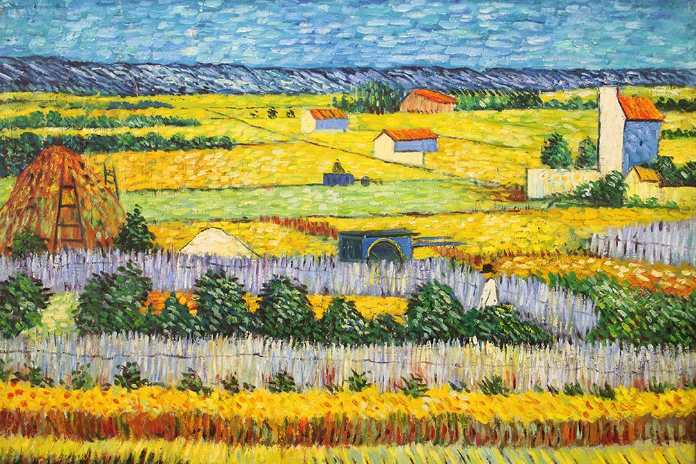 VAN GOGH STYLE PAINTING: Vincent Van Gogh style painting on canvas. Unsigned. 43" x 31" with frame.