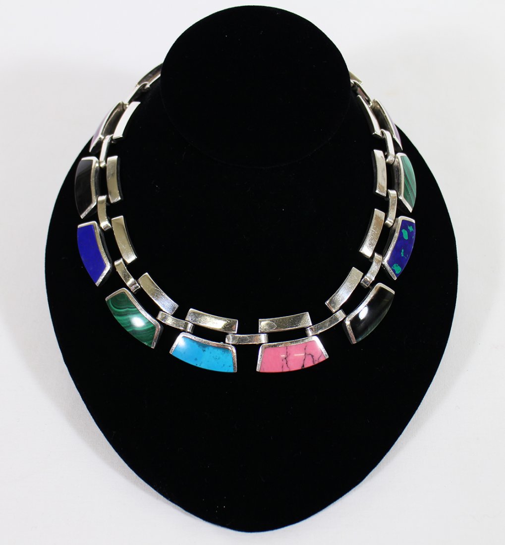 MULTI GEMSTONE 950 SILVER TAXCO NECKLACE (1 of 5)