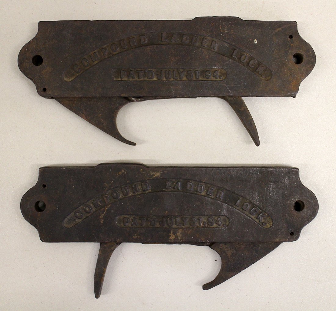 ANTIQUE COMPOUND LADDER LOCKS: Rare set of Compound Ladder Locks, Patented July 31, 1884. 10" long.