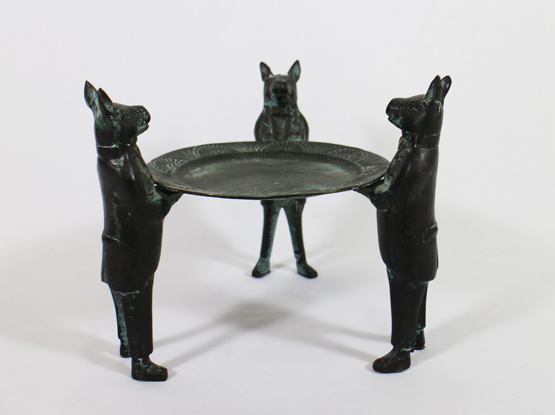 PIG BUTLER FOOTED TRAY: 3 pigs dressed in trails surround this footed tray. 8" x 9 1/2"