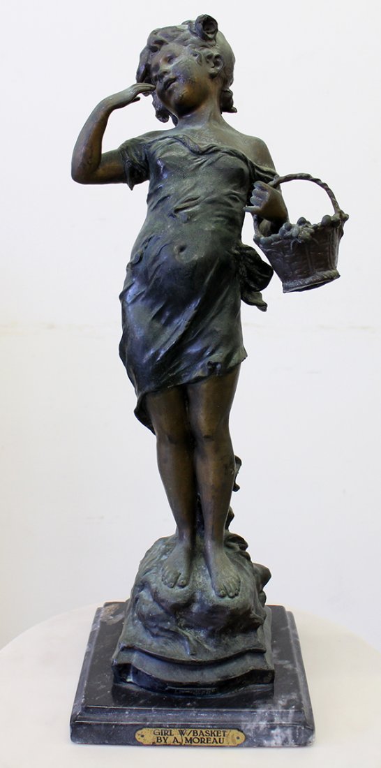 BRONZE GIRL WITH BASKET SCULPTURE (1 of 4)