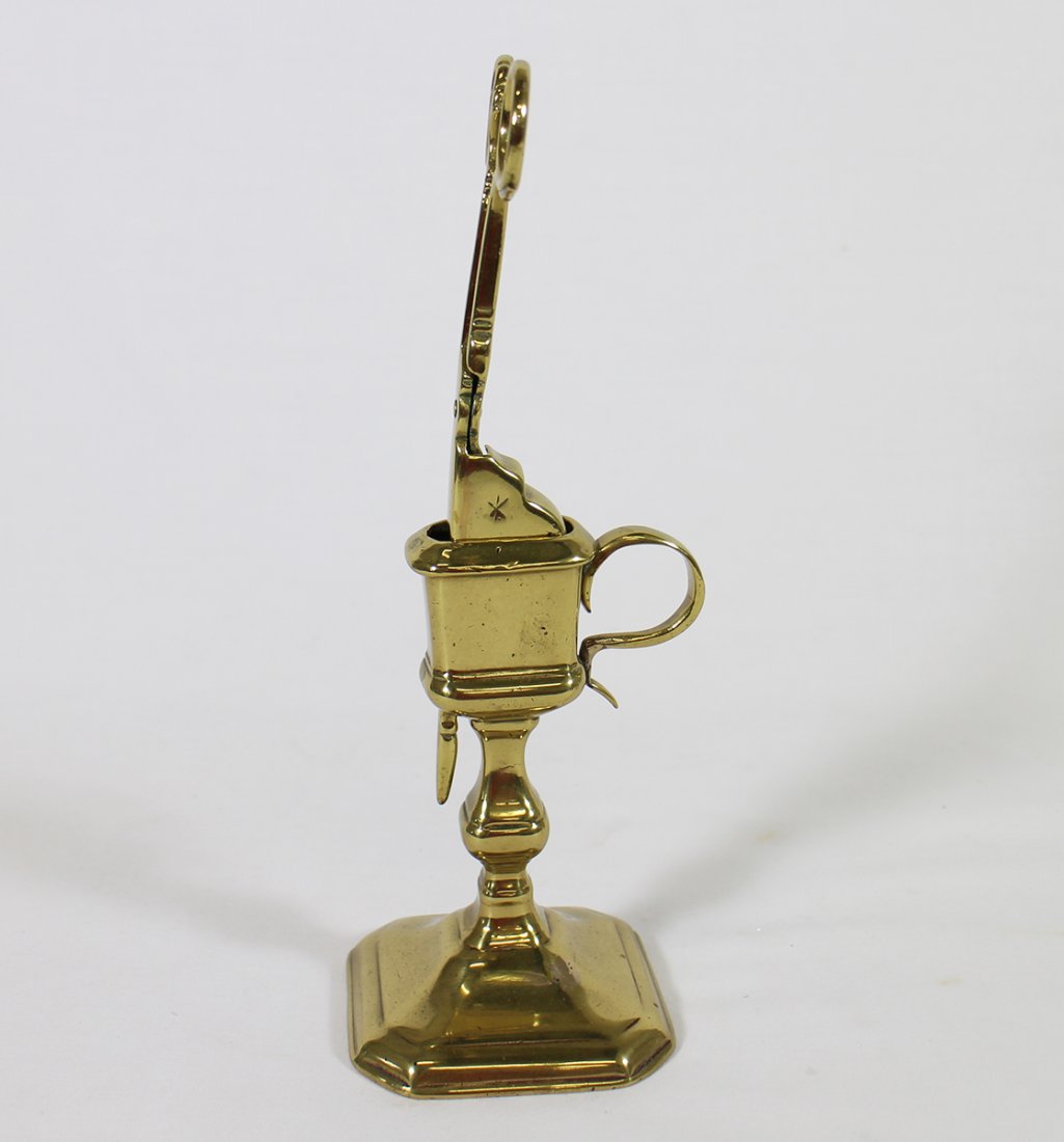 18th C ENGLISH CAST BRASS STANDING CANDLE SNUFFER (1 of 7)