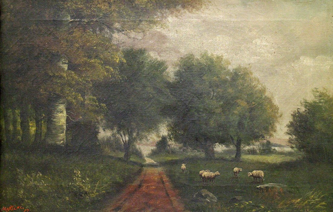 EARLY 20TH CENTURY GRAZING SHEEP PAINTING (1 of 4)