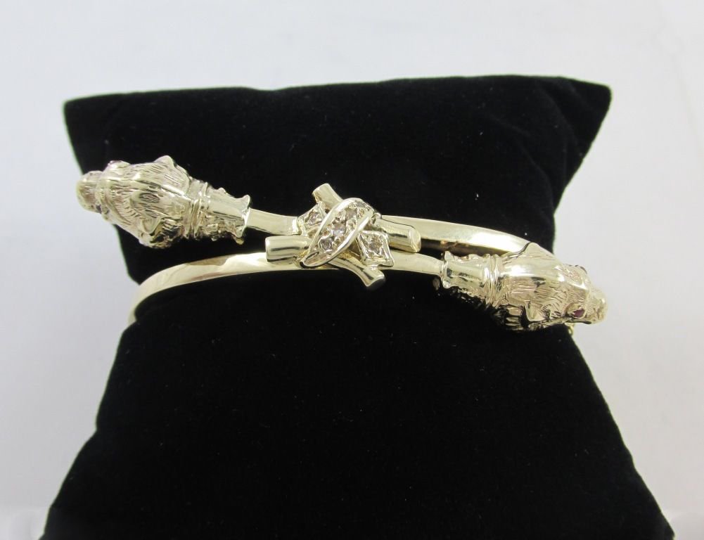 14K DIAMOND & RUBY LION HEAD BANGLE (1 of 5)