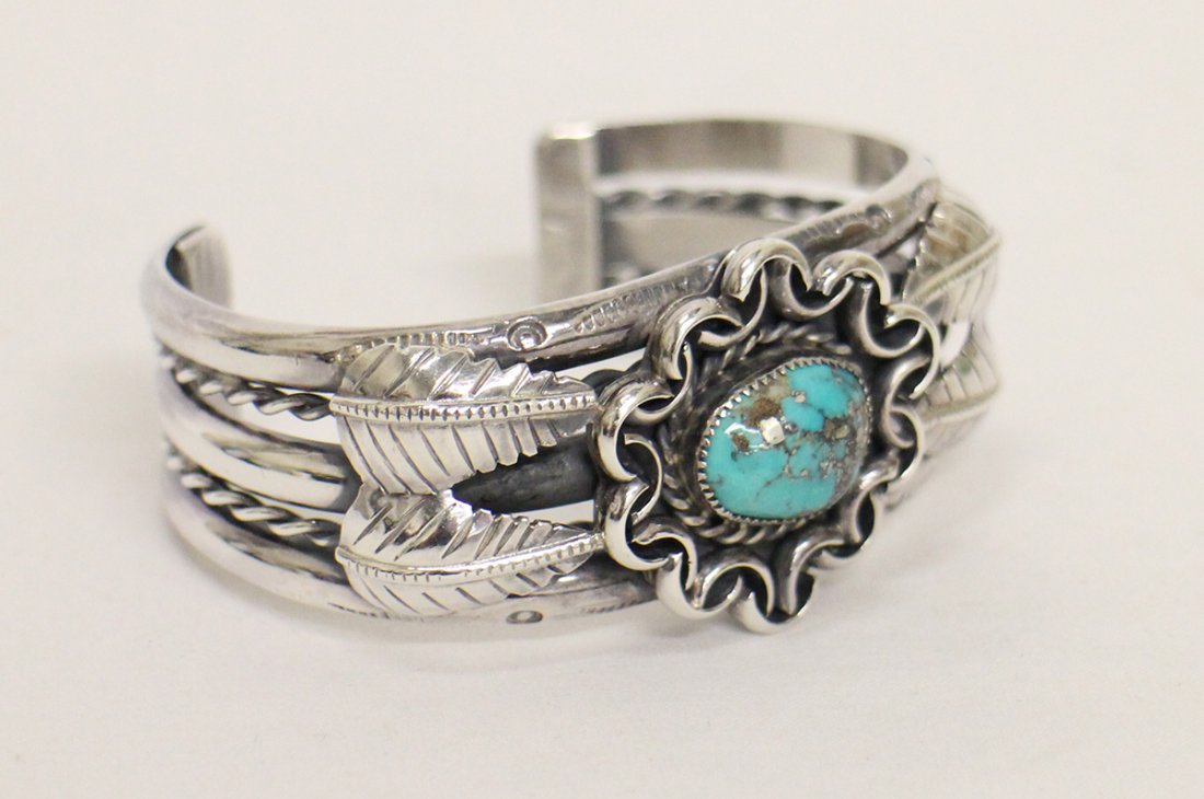 NATIVE AMERCIAN STERLING TURQUOISE BRACELET (1 of 4)