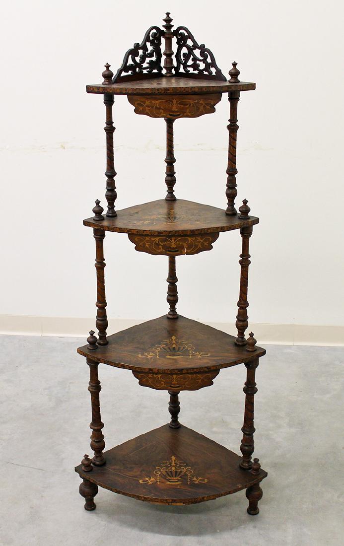 INLAID WOOD FOUR TIER WHATNOT SHELF (1 of 5)