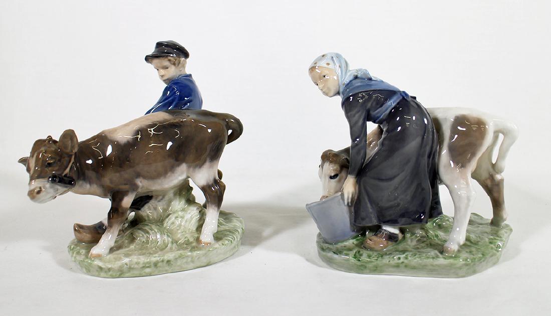 (2) ROYAL COPENHAGEN BOY & GIRL W/ COW FIGURINES (1 of 3)