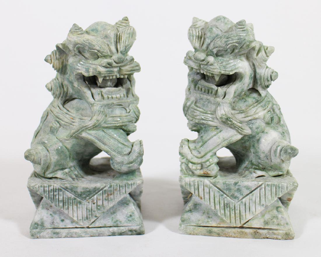 PAIR OF CARVED STONE FOO DOGS (1 of 2)