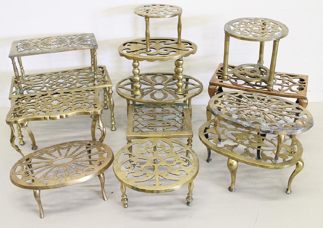 BRASS FIREPLACE TRIVETS & PLANT STANDS (1 of 3)