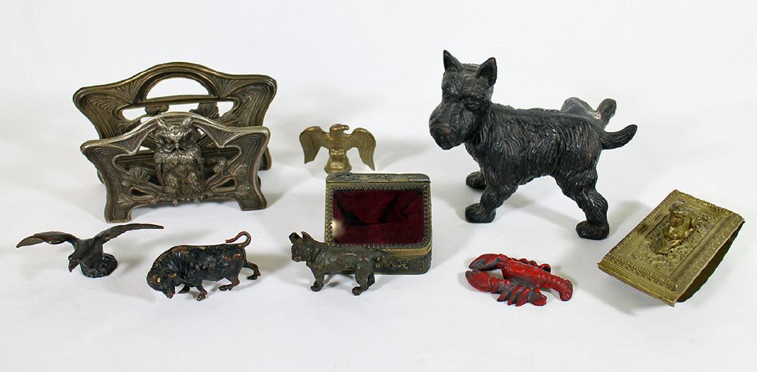VINTAGE BRONZE ANIMALS, INK BLOTTER, LETTER HOLDER (1 of 3)