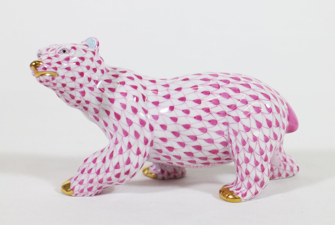HEREND PINK FISHNET POLAR BEAR FIGURINE (1 of 3)