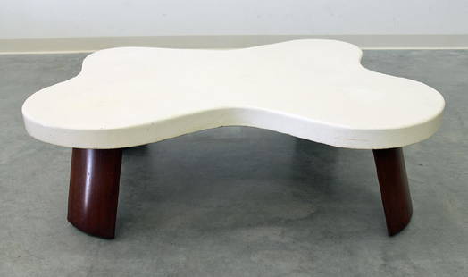 PAUL FRANKL JOHNSON FURNITURE COFFEE TABLE: Mid Century Modern coffee table with True Grand Rapids metal label and stenciled model number 5005 #256 48" x 36" x 14.5"