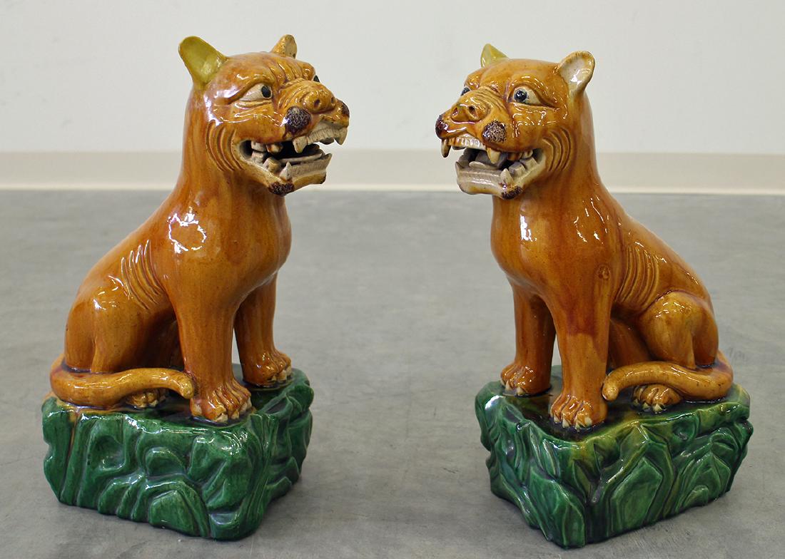 (2) GLAZED POTTERY DOG STATUES (1 of 3)