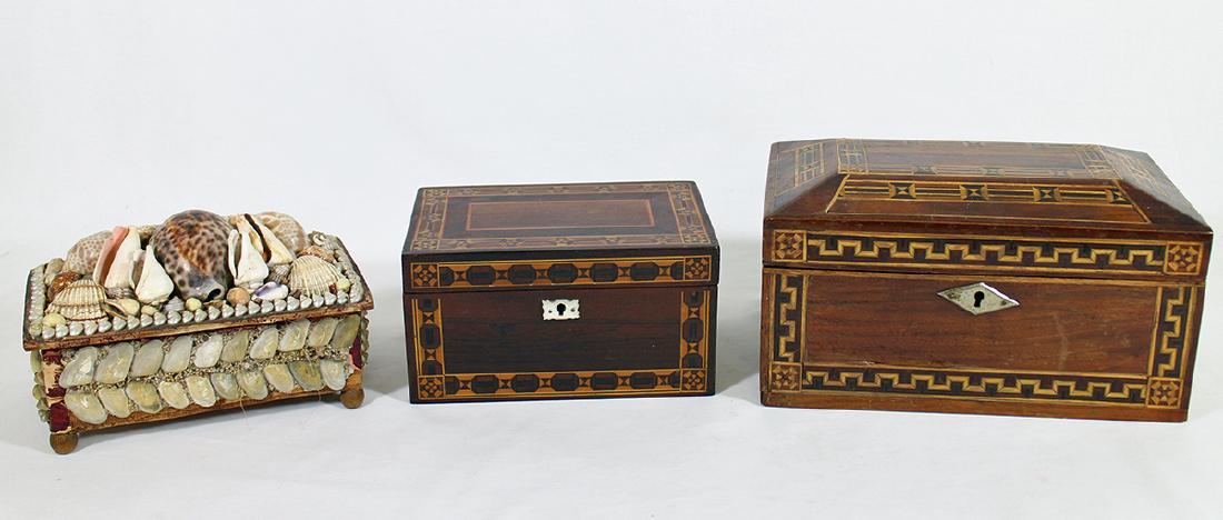 (2) INLAID WOOD BOXES & SHELL BOX (1 of 3)