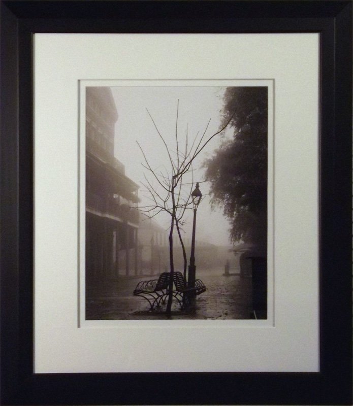 632 - Dunn Photo: RIVER MIST. Photograph of French Quarter scene. Black, white. Signed. Numbered 9/500. 30 x 27 in. Framed. Donated by Joe Dunn Arts.