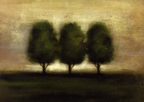GICLEE: UNKNOWN. UNTITLED. Gicl‚e of trees. Green, black, gold. 20 x 28 in. Gallery wrapped. Donated by Gerri Abbott. On-air Title: Gicl‚e. Estimated Value: $50 WYES Lot Number: 200
