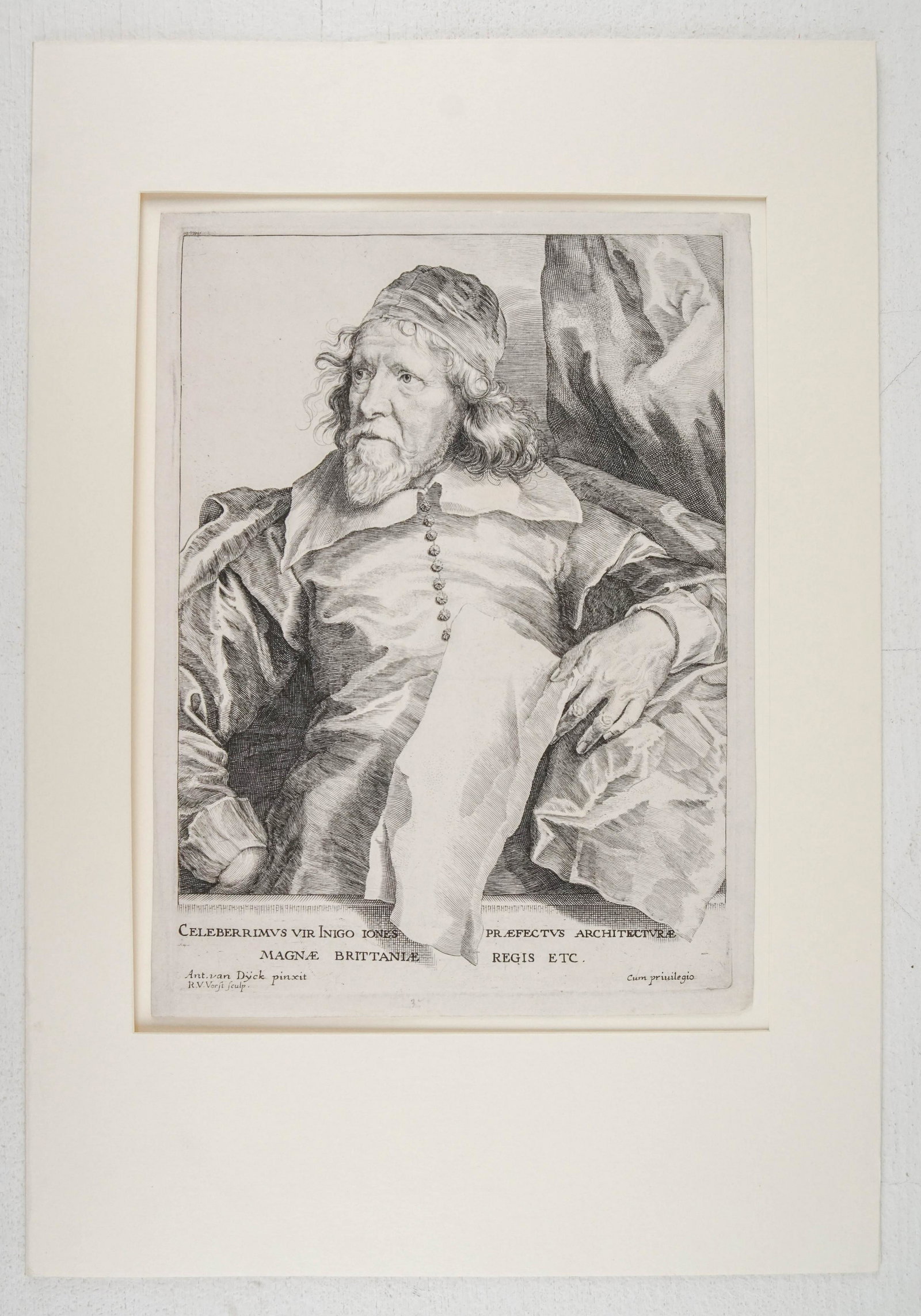 Voerst, Robert Van: 186. Voerst, Robert Van.Celeberrimus vir Inigo Jones Praefectus Architecturae Magnae Brittaniae Regis. Etched portrait after a work by Ant. van Dyck. 10 x 7-1/2 inches, including narrow margins, matte