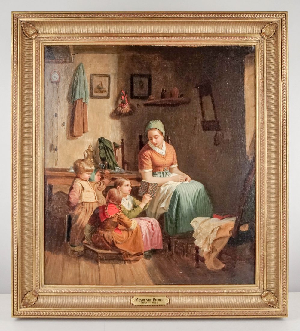 Meyer von Bremen, J. G.: 88. Meyer von Bremen, J. G..Original oil on canvas. 16-1/2 x 14-1/2 inches, modern gilt decorated frame; conserved and cleaned, later linen backing.Continental, 19th-century [300/400]Gallery 52 label 