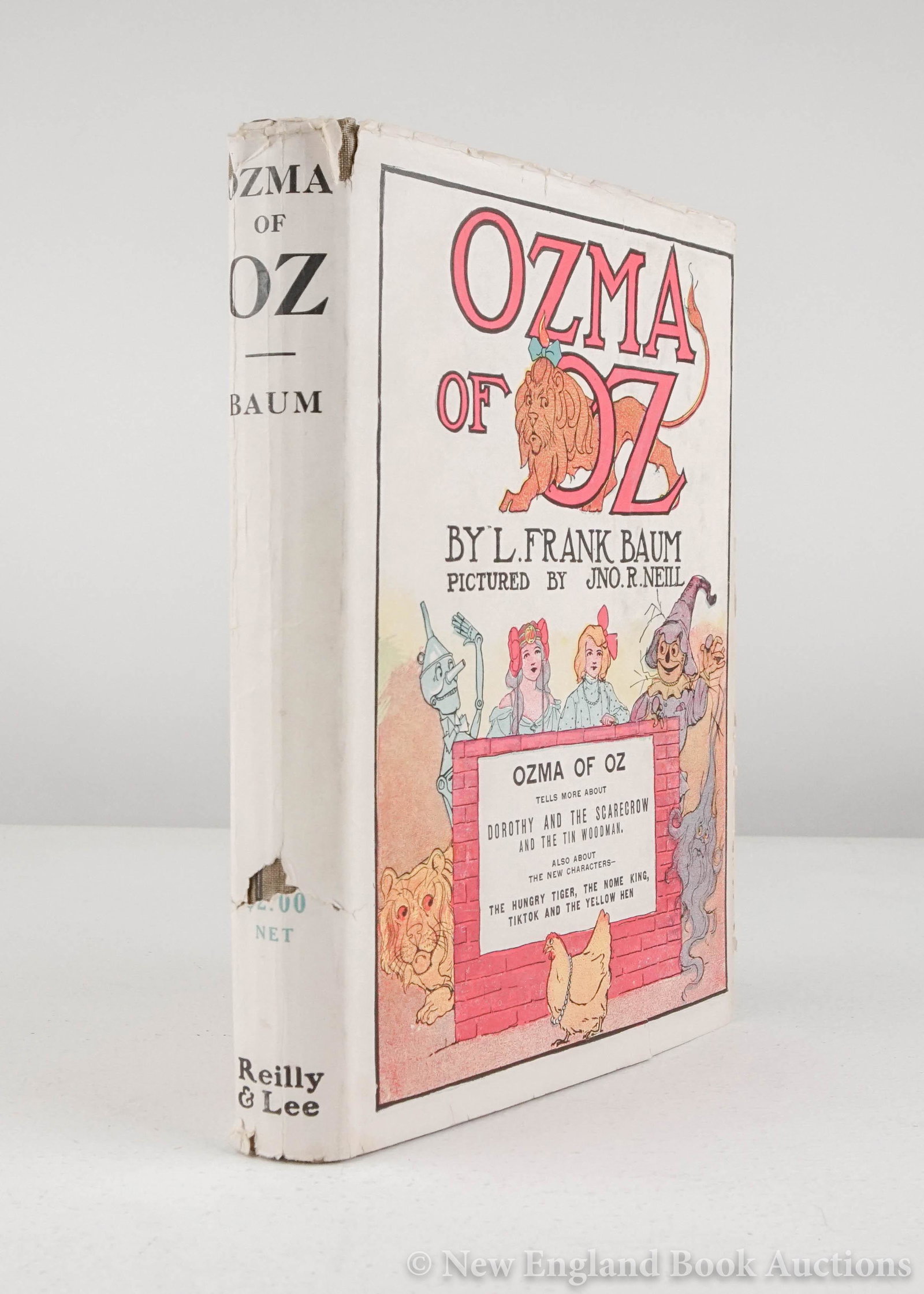Baum, L. Frank: 22. Baum, L. Frank. Ozma of Oz. Illustrated by John R. Neill, including color plates. 4to, brown cloth, pictorial cover-label, dust jacket (chipped with loss); moderate wear. Chicago: Reilly & Lee, Ci